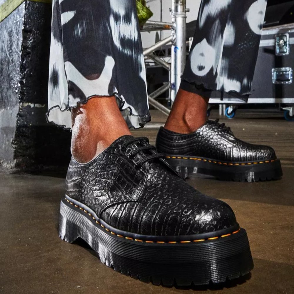 Dr. Martens Black Embossed Platform Shoes